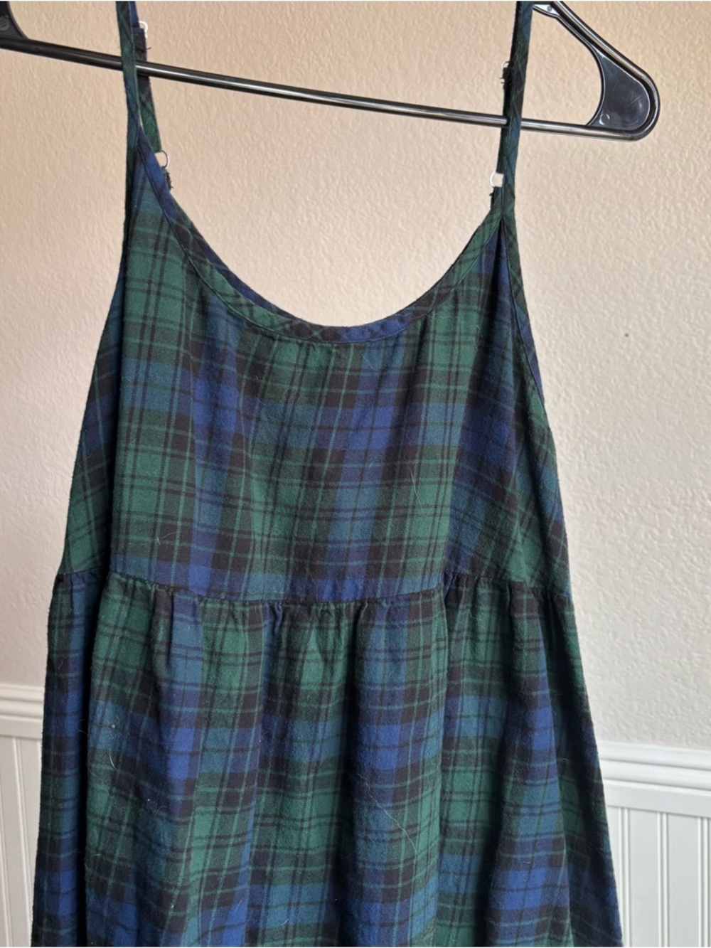 Large Babydoll Green and Navy Plaid Sleeveless Sundress - Picture 2 of 6